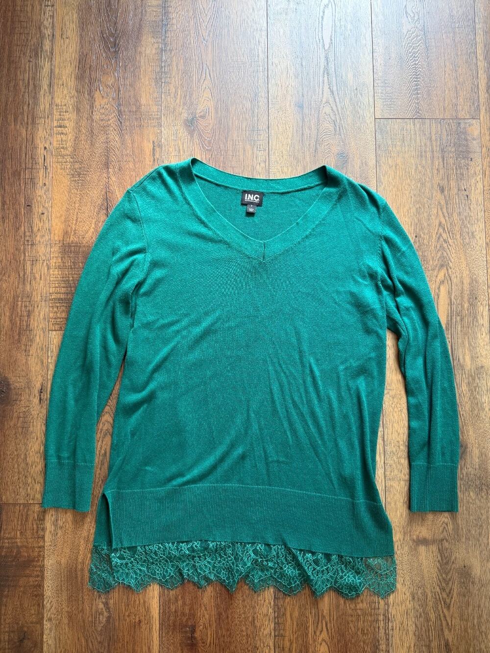 Fairycore Emerald Green Lace Hem Longline Tunic INC Sweater S
